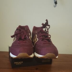New Balance 574 Burgundy Sneakers with White Accents